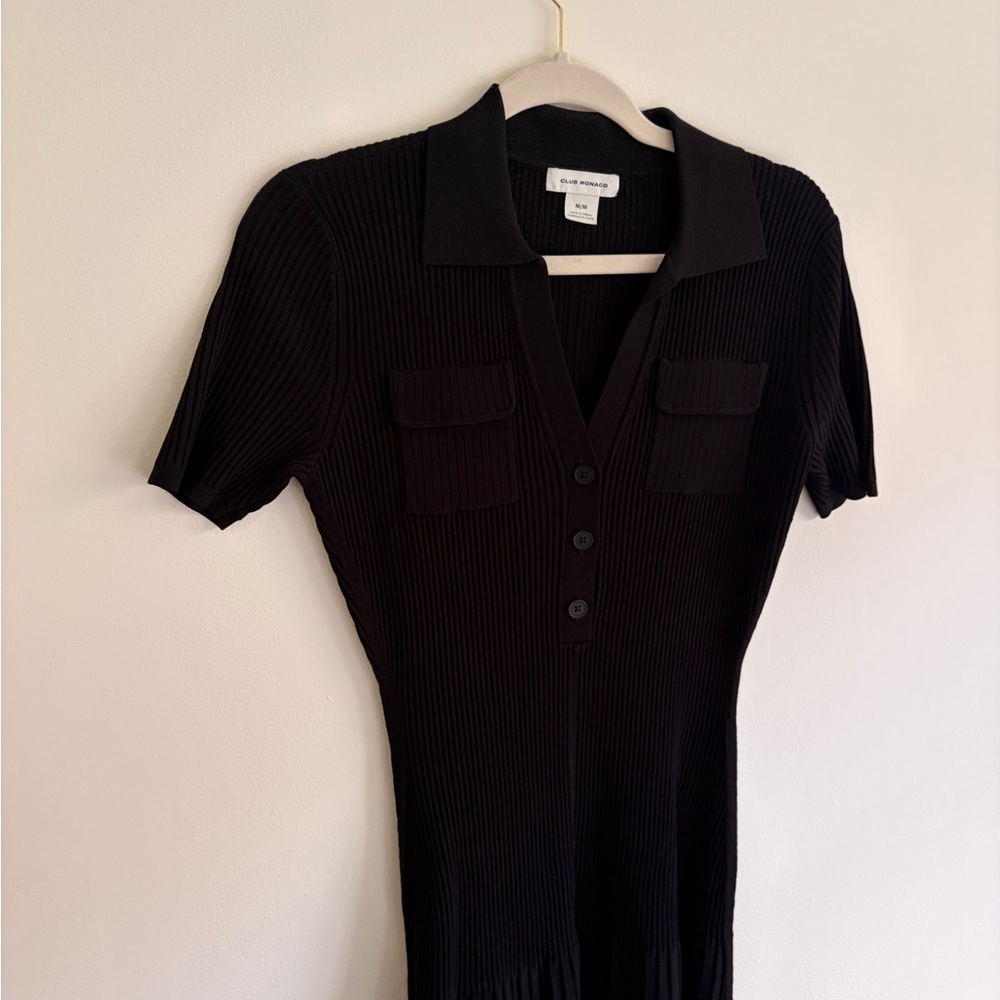 Club Monaco Black Ribbed Midi Dress